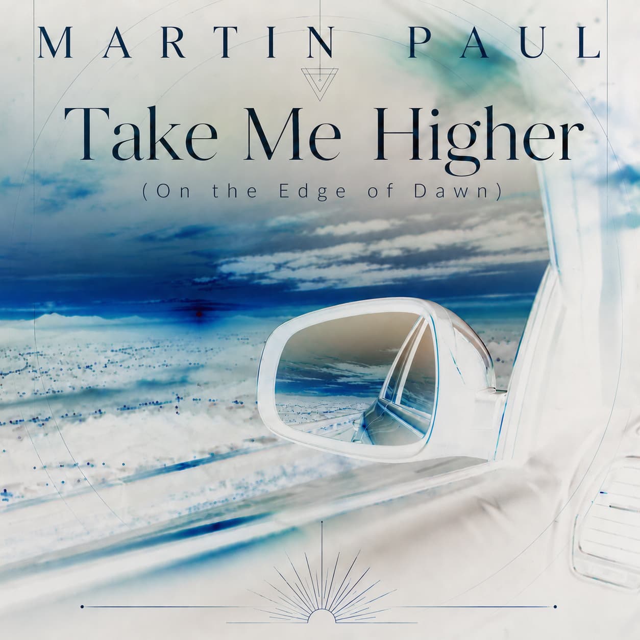 Take Me Higher cover artwork showing a dawn horizon reflected in a car mirror